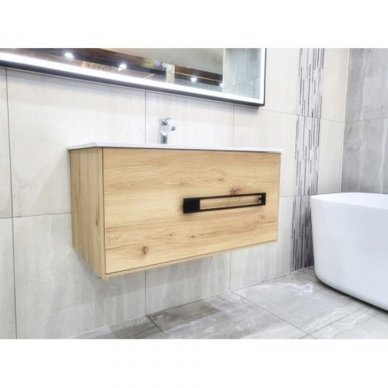 ANGEL 900mm Light Oak Plywood Wall Hung Vanity With Ceramic Basin